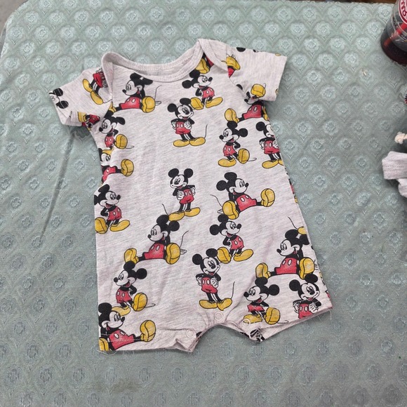 Disney Other - Disney 0-3m Mickey Mouse Infant Grey Heather Short Sleeve Snap Romper Bodysuit‎